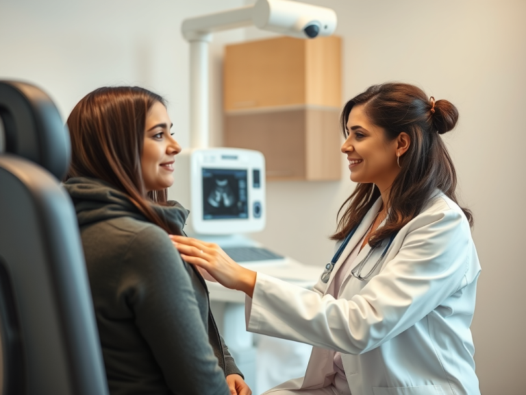 Ginekologs sarunājas ar pacienti.