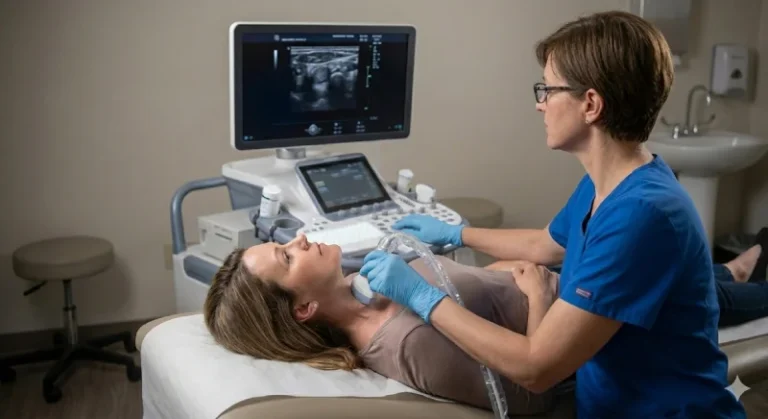 Ultrasonogrāfija vairogdziedzerim - neinvazīvs USG izmeklējums, lai atrastu vairogdziedzera mezglus.