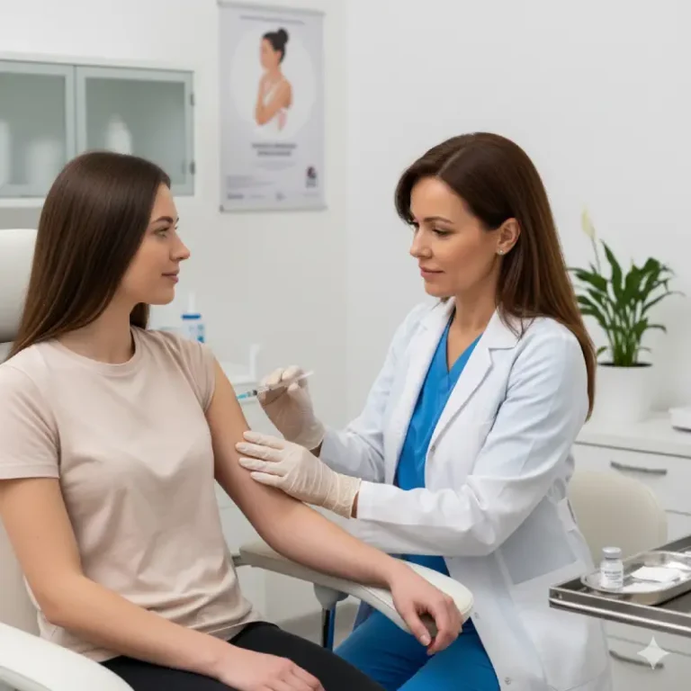 Ginekologs sniedz konsutāciju pirms CPV vakcīnas saņemšanas par ieguvumiem veselībai.