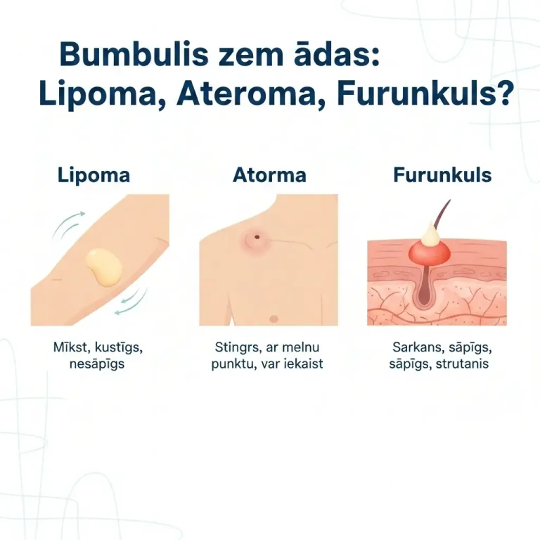 Bumbulis zem ādas - ateroma, lipoma, furunkuls vai karbunkuls.