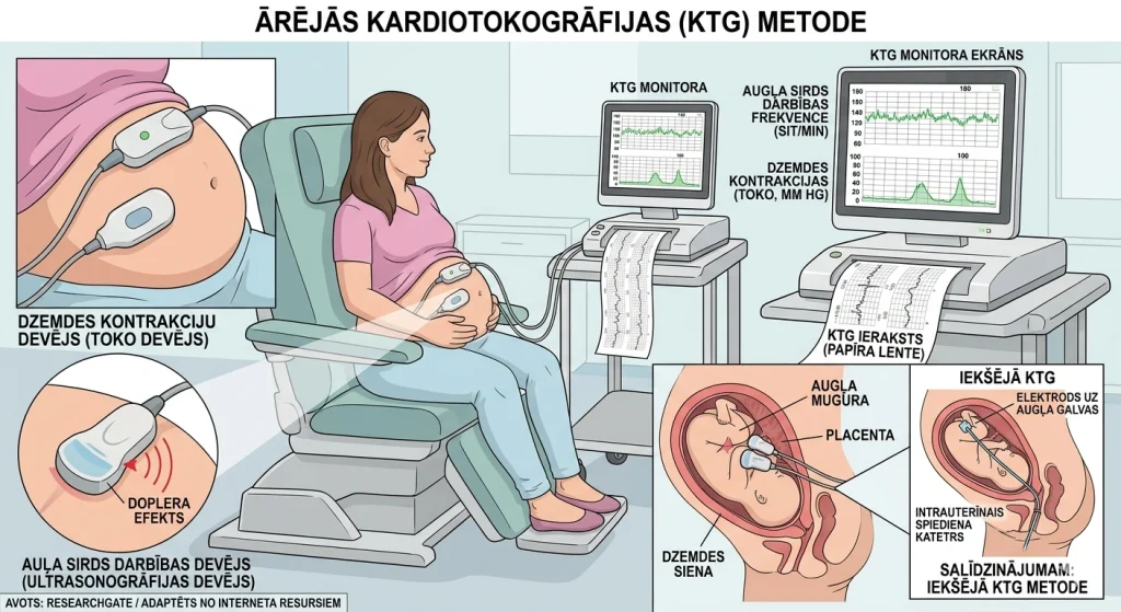 Kardiotokogrāfija - augļa sirds darbības izmeklējums, kuru veic pēdējās grūtniecības nedēļās