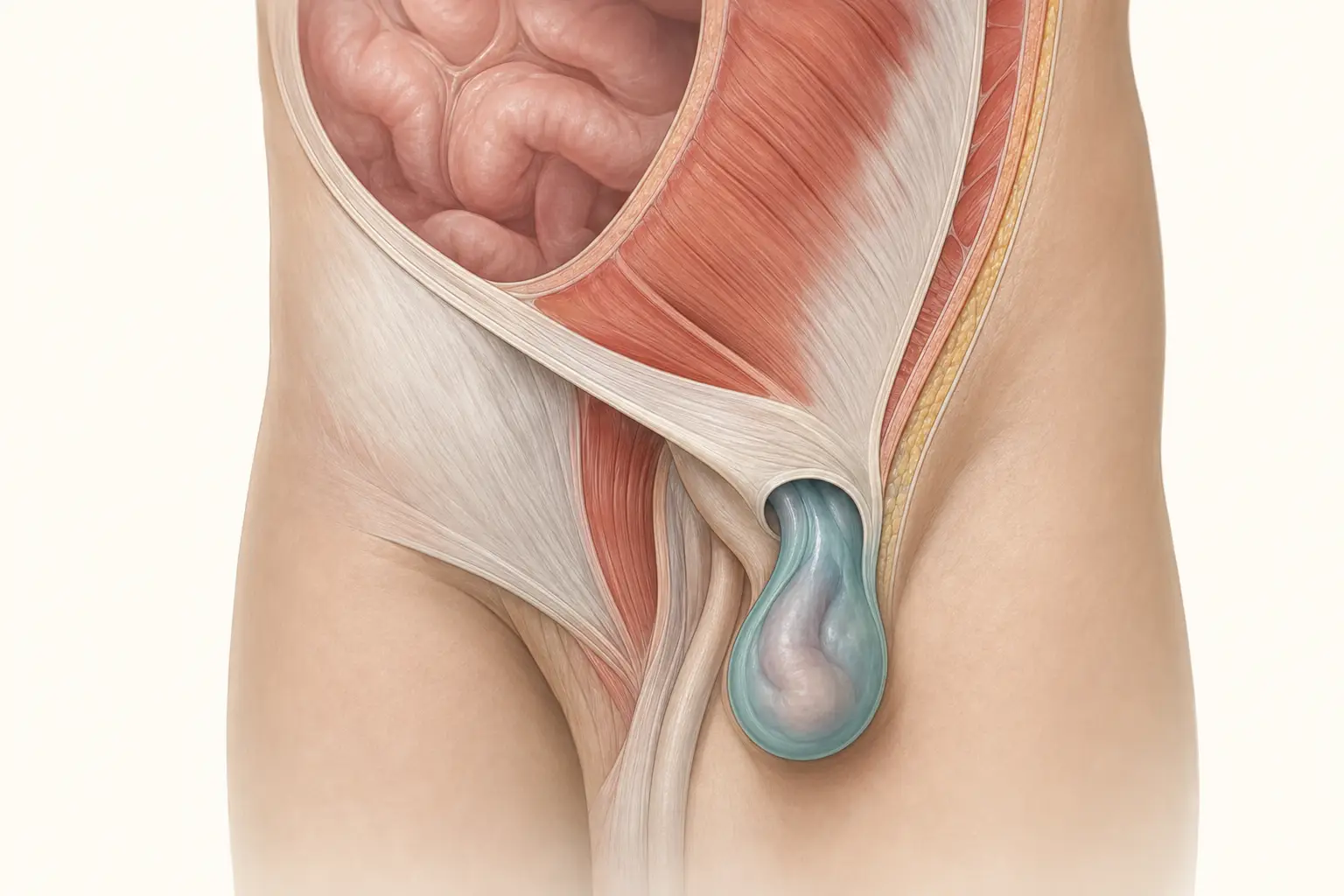 Cirkšņa trūce un tās veidošanās anatomiskā shēma